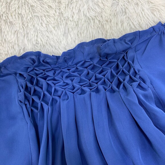 Wai Ming 100% Silk Blue Lattice Detailed Long Sleeve Dress Missing Belt Small - Picture 5 of 9